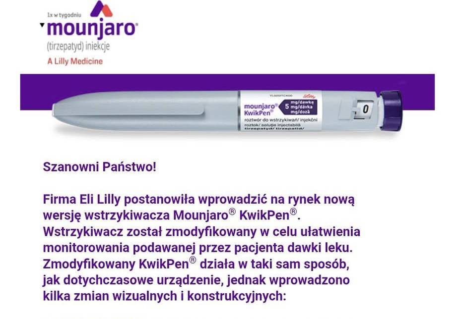 wiadomość od producenta mounjaro o zmianie pena